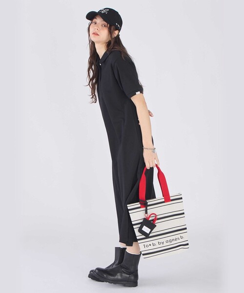 To b. by agnes b.（トゥービーバイアニエスベー）の「WEB限定 ピケ ジャージー 半袖 ポロ ワンピース（ワンピース・レディース・ブラック・FREE）」の3枚目の写真