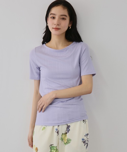 QUEENS COURT(クイーンズコート)の「ニュアンスストレッチリブプルオーバー(Tシャツ/カットソー・レディース・ブラック/オフホワイト/ブラウン/パープル・M)」の4枚目の写真