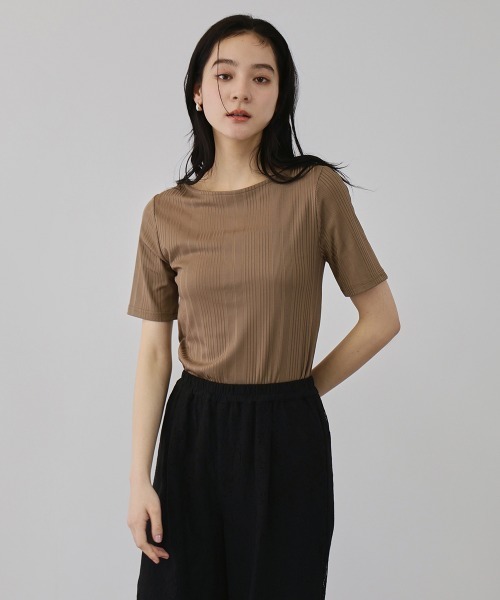 QUEENS COURT(クイーンズコート)の「ニュアンスストレッチリブプルオーバー(Tシャツ/カットソー・レディース・ブラック/オフホワイト/ブラウン/パープル・M)」の3枚目の写真