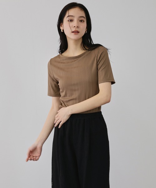 QUEENS COURT(クイーンズコート)の「ニュアンスストレッチリブプルオーバー(Tシャツ/カットソー・レディース・ブラック/オフホワイト/ブラウン/パープル・M)」の18枚目の写真