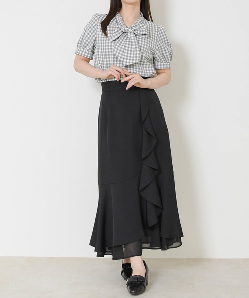 MISCH MASCH（ミッシュマッシュ）の「2026春夏新作 パフ袖アソートボウタイブラウス（シャツ/ブラウス・レディース・ブルー/ホワイト/ブラック×ホワイト/グレー・ﾌﾘ-）」の10枚目の写真