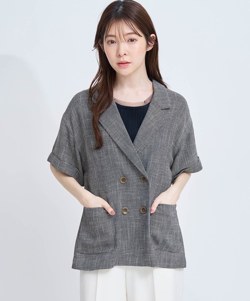 NOELA（ノエラ）の「カラミツイーディーハーフジャケット（テーラードジャケット・レディース・ブラック/オフホワイト・フリー）」の6枚目の写真