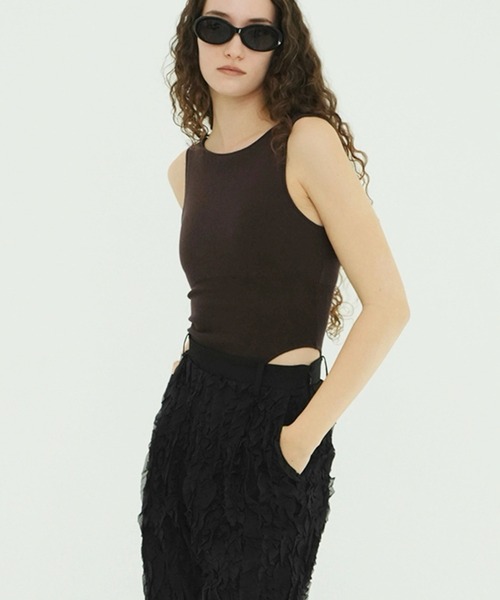 CLANE ブラック 半袖ニット BACK OPEN KNIT BODYSUITS（ニット/セーター）｜CLANE（クラネ）の