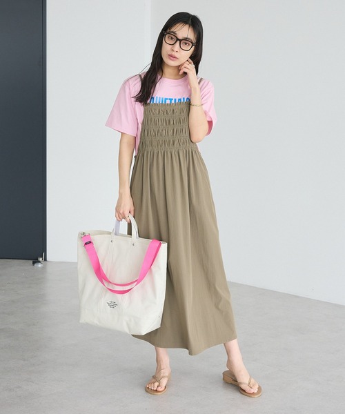 CRAFT STANDARD BOUTIQUE(クラフトスタンダードブティック)の「撥水 ギャザーデザインキャミワンピース(ワンピース・レディース・ブラック/ライトブラウン・FREE)」の5枚目の写真