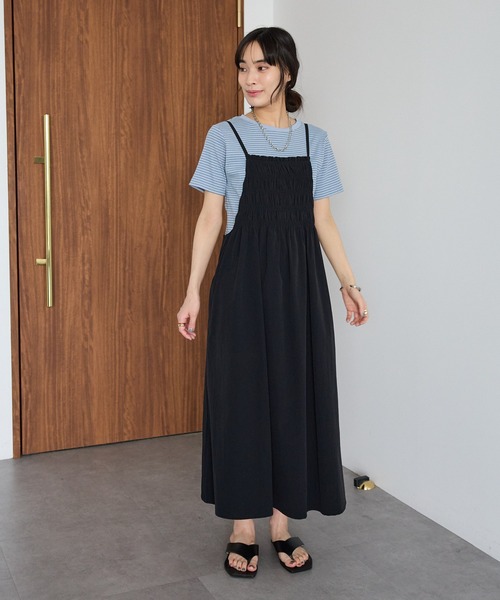 CRAFT STANDARD BOUTIQUE(クラフトスタンダードブティック)の「撥水 ギャザーデザインキャミワンピース(ワンピース・レディース・ブラック/ライトブラウン・FREE)」の20枚目の写真