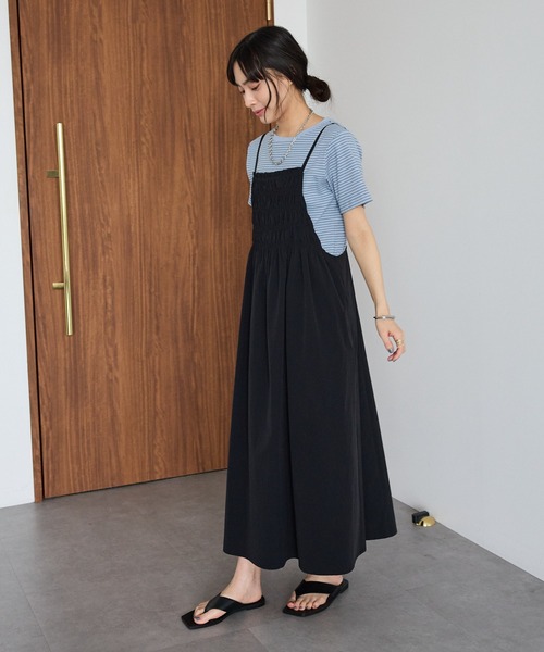 CRAFT STANDARD BOUTIQUE(クラフトスタンダードブティック)の「撥水 ギャザーデザインキャミワンピース(ワンピース・レディース・ブラック/ライトブラウン・FREE)」の21枚目の写真