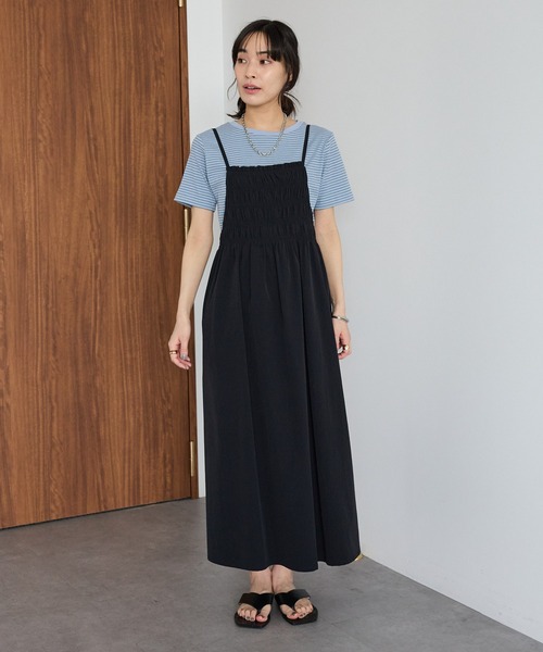 CRAFT STANDARD BOUTIQUE(クラフトスタンダードブティック)の「撥水 ギャザーデザインキャミワンピース(ワンピース・レディース・ブラック/ライトブラウン・FREE)」の22枚目の写真