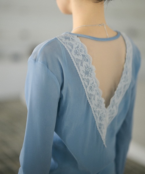 LAULEN(ローレン)の「open back v lace tops /オープンバックVレーストップス(Tシャツ/カットソー・レディース・ピンク/アイボリー/ブラック/グレイッシュベージュ/ブルー/グレー・FREE)」の19枚目の写真