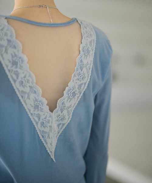 LAULEN(ローレン)の「open back v lace tops /オープンバックVレーストップス(Tシャツ/カットソー・レディース・ピンク/アイボリー/ブラック/グレイッシュベージュ/ブルー/グレー・FREE)」の20枚目の写真