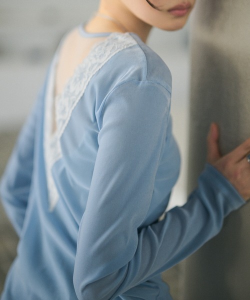 LAULEN(ローレン)の「open back v lace tops /オープンバックVレーストップス(Tシャツ/カットソー・レディース・ピンク/アイボリー/ブラック/グレイッシュベージュ/ブルー/グレー・FREE)」の21枚目の写真