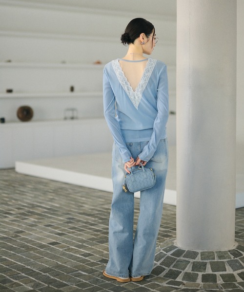 LAULEN(ローレン)の「open back v lace tops /オープンバックVレーストップス(Tシャツ/カットソー・レディース・ピンク/アイボリー/ブラック/グレイッシュベージュ/ブルー/グレー・FREE)」の16枚目の写真