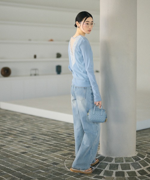 LAULEN(ローレン)の「open back v lace tops /オープンバックVレーストップス(Tシャツ/カットソー・レディース・ピンク/アイボリー/ブラック/グレイッシュベージュ/ブルー/グレー・FREE)」の18枚目の写真