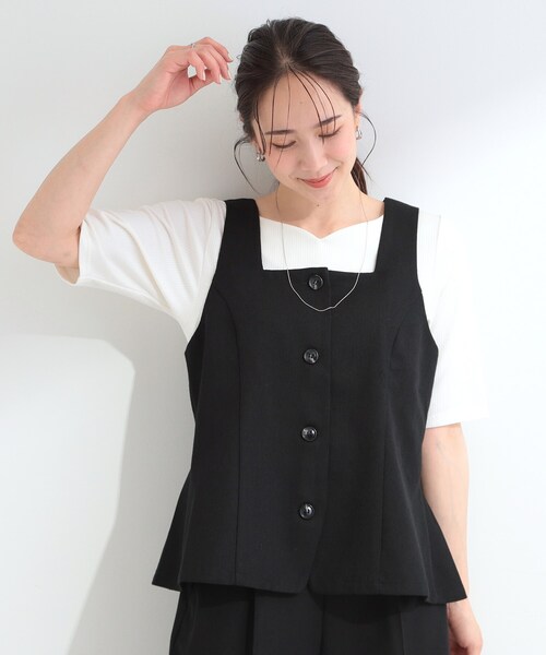 SHOO・LA・RUE(シューラルー)の「【2点セット/S-LL】迷わず着られる 麻調ビスチェ+ワイドパンツセット(セットアップ・レディース・ダークブラウン/ブラック/ライトベージュ・01/02/03/04)」の4枚目の写真