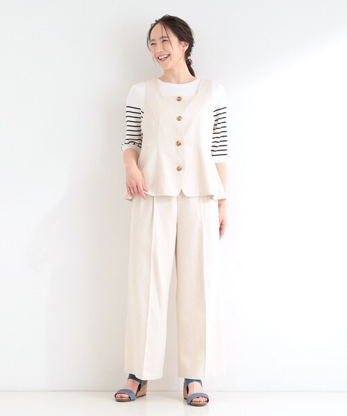 SHOO・LA・RUE(シューラルー)の「【2点セット/S-LL】迷わず着られる 麻調ビスチェ+ワイドパンツセット(セットアップ・レディース・ダークブラウン/ブラック/ライトベージュ・01/02/03/04)」の11枚目の写真