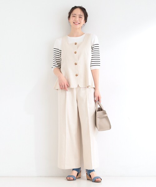 SHOO・LA・RUE(シューラルー)の「【2点セット/S-LL】迷わず着られる 麻調ビスチェ+ワイドパンツセット(セットアップ・レディース・ダークブラウン/ブラック/ライトベージュ・01/02/03/04)」の13枚目の写真