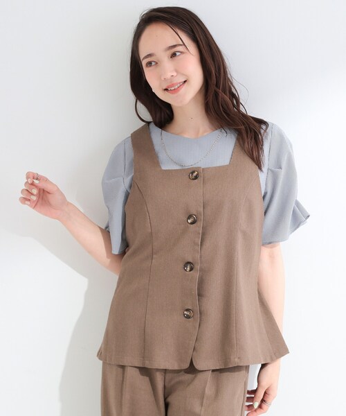 SHOO・LA・RUE(シューラルー)の「【2点セット/S-LL】迷わず着られる 麻調ビスチェ+ワイドパンツセット(セットアップ・レディース・ダークブラウン/ブラック/ライトベージュ・01/02/03/04)」の15枚目の写真