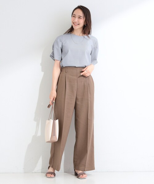SHOO・LA・RUE（シューラルー）の「【2点セット/S-LL】迷わず着られる 麻調ビスチェ＋ワイドパンツセット（セットアップ・レディース・ダークブラウン/ブラック/ライトベージュ・01/02/03/04）」の4枚目の写真