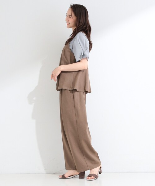 SHOO・LA・RUE（シューラルー）の「【2点セット/S-LL】迷わず着られる 麻調ビスチェ＋ワイドパンツセット（セットアップ・レディース・ダークブラウン/ブラック/ライトベージュ・01/02/03/04）」の6枚目の写真