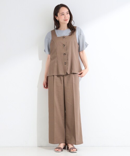 SHOO・LA・RUE（シューラルー）の「【2点セット/S-LL】迷わず着られる 麻調ビスチェ＋ワイドパンツセット（セットアップ・レディース・ダークブラウン/ブラック/ライトベージュ・01/02/03/04）」の7枚目の写真