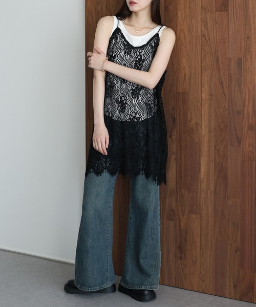J by blue(ジェイバイブルー)の「フラッフィーレースキャミソール(キャミソール・レディース・ブラック/ホワイト・MEDIUM)」の8枚目の写真