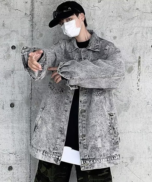 VIBGYOR(ヴィブジョー)の「クラッシュ加工ブリーチブラックデニムGジャン/ジャケット(NEZ)(デニムジャケット・メンズ・ブラック・FREE)」の7枚目の写真