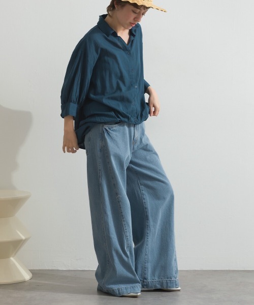 Fizz(フィズ)の「綿麻ミックス Vネックスキッパーブラウス(シャツ/ブラウス・レディース・グレイッシュベージュ/ブルーグリーン/キナリ/チャコール・M)」の18枚目の写真
