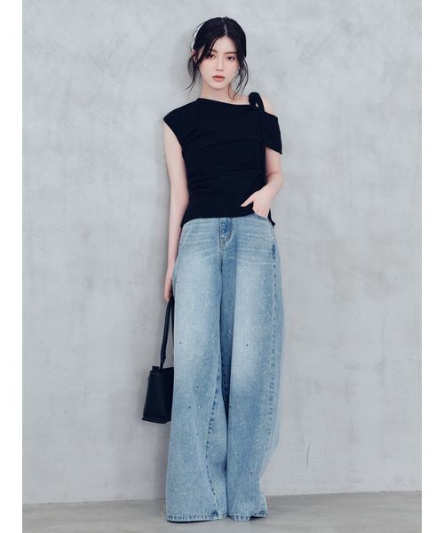 FRAY I.D（フレイアイディー）の「ラインストーンセミワイドストレートデニムパンツ（デニムパンツ・レディース・ブラック/ライトブルー・0/1）」の12枚目の写真
