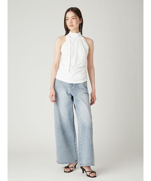 FRAY I.D(フレイアイディー)の「ラインストーンセミワイドストレートデニムパンツ(デニムパンツ・レディース・ブラック/ライトブルー・0/1)」の11枚目の写真