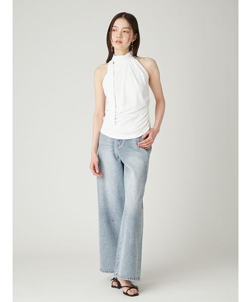 FRAY I.D(フレイアイディー)の「ラインストーンセミワイドストレートデニムパンツ(デニムパンツ・レディース・ブラック/ライトブルー・0/1)」の10枚目の写真