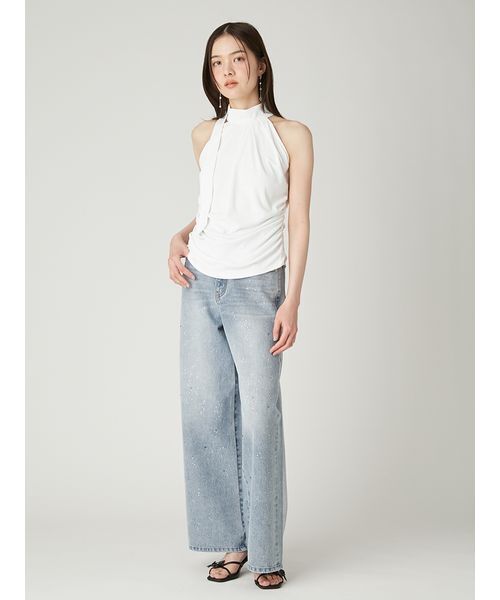 FRAY I.D(フレイアイディー)の「ラインストーンセミワイドストレートデニムパンツ(デニムパンツ・レディース・ブラック/ライトブルー・0/1)」の9枚目の写真
