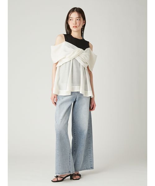 FRAY I.D(フレイアイディー)の「ラインストーンセミワイドストレートデニムパンツ(デニムパンツ・レディース・ブラック/ライトブルー・0/1)」の6枚目の写真
