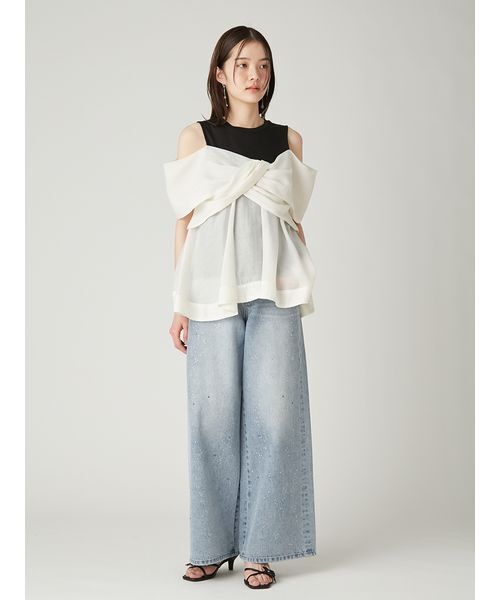 FRAY I.D(フレイアイディー)の「ラインストーンセミワイドストレートデニムパンツ(デニムパンツ・レディース・ブラック/ライトブルー・0/1)」の5枚目の写真