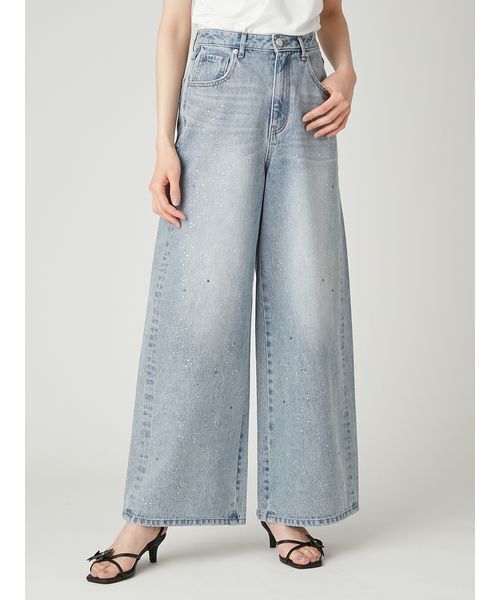 FRAY I.D（フレイアイディー）の「ラインストーンセミワイドストレートデニムパンツ（デニムパンツ・レディース・ブラック/ライトブルー・0/1）」の7枚目の写真