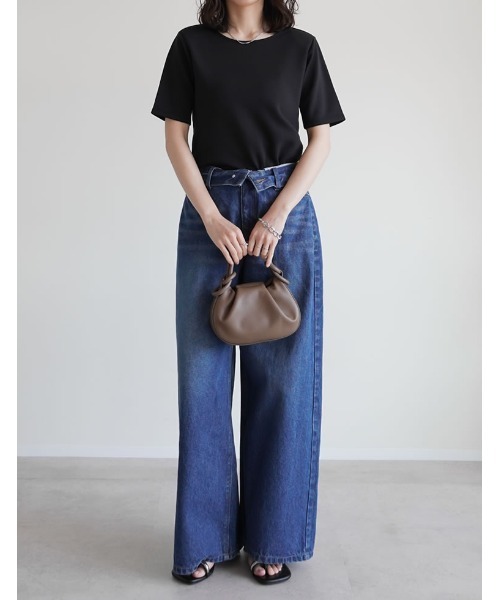 Re:EDIT（リエディ）の「[UVカット最大99.9％][接触冷感][シワになりにくい][2026 SUMMER COLLECTION]マシュマロポンチ肩パッド付きクルーネックトップス（Tシャツ/カットソー・レディース・レッド/杢グレー/オフホワイト/ブラック・LARGE/MEDIUM）」の17枚目の写真