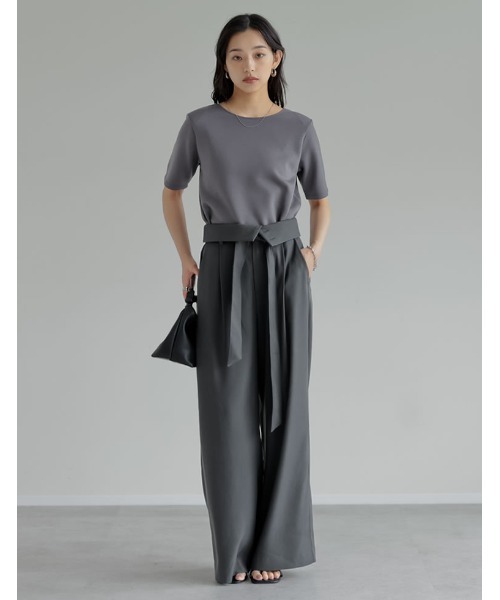 Re:EDIT（リエディ）の「[UVカット最大99.9％][接触冷感][シワになりにくい][2026 SUMMER COLLECTION]マシュマロポンチ肩パッド付きクルーネックトップス（Tシャツ/カットソー・レディース・レッド/杢グレー/オフホワイト/ブラック・LARGE/MEDIUM）」の18枚目の写真