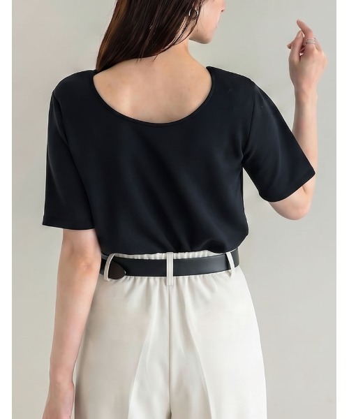 Re:EDIT（リエディ）の「[UVカット最大99.9％][接触冷感][シワになりにくい][2026 SUMMER COLLECTION]マシュマロポンチ肩パッド付きクルーネックトップス（Tシャツ/カットソー・レディース・レッド/杢グレー/オフホワイト/ブラック・LARGE/MEDIUM）」の7枚目の写真