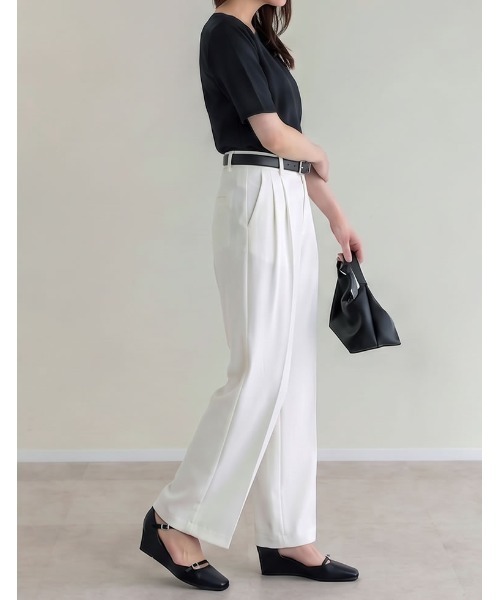 Re:EDIT（リエディ）の「[UVカット最大99.9％][接触冷感][シワになりにくい][2026 SUMMER COLLECTION]マシュマロポンチ肩パッド付きクルーネックトップス（Tシャツ/カットソー・レディース・レッド/杢グレー/オフホワイト/ブラック・LARGE/MEDIUM）」の9枚目の写真