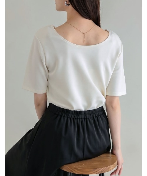 Re:EDIT（リエディ）の「[UVカット最大99.9％][接触冷感][シワになりにくい][2026 SUMMER COLLECTION]マシュマロポンチ肩パッド付きクルーネックトップス（Tシャツ/カットソー・レディース・レッド/杢グレー/オフホワイト/ブラック・LARGE/MEDIUM）」の15枚目の写真