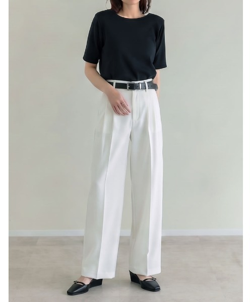 Re:EDIT（リエディ）の「[UVカット最大99.9％][接触冷感][シワになりにくい][2026 SUMMER COLLECTION]マシュマロポンチ肩パッド付きクルーネックトップス（Tシャツ/カットソー・レディース・レッド/杢グレー/オフホワイト/ブラック・LARGE/MEDIUM）」の6枚目の写真