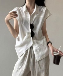 フレンチスリーブナチュラルシャツブラウス