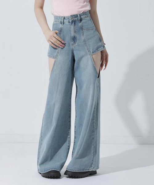 ANAP(アナップ)の「レイヤード風 デニムパンツ(デニムパンツ・レディース・ブルー/ブラック・M/S)」の1枚目の写真