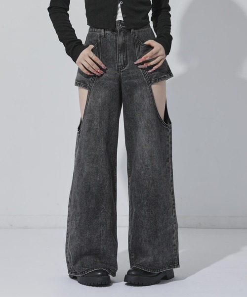 ANAP(アナップ)の「レイヤード風 デニムパンツ(デニムパンツ・レディース・ブルー/ブラック・M/S)」の3枚目の写真