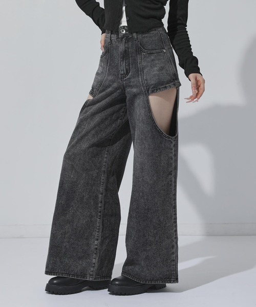 ANAP(アナップ)の「レイヤード風 デニムパンツ(デニムパンツ・レディース・ブルー/ブラック・M/S)」の4枚目の写真