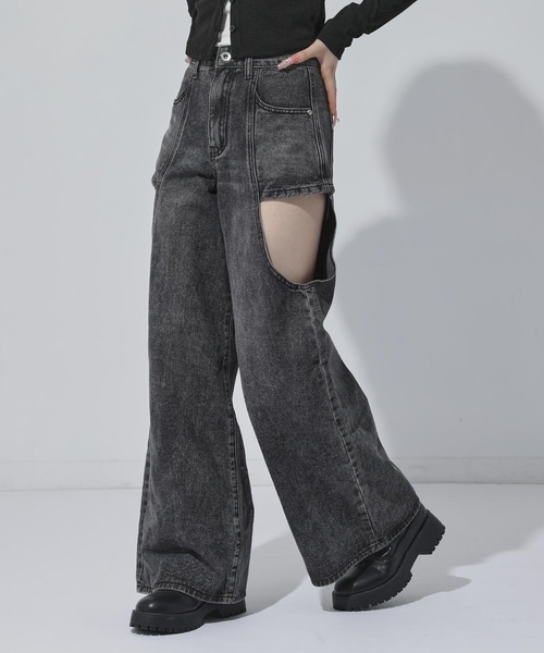 ANAP(アナップ)の「レイヤード風 デニムパンツ(デニムパンツ・レディース・ブルー/ブラック・M/S)」の5枚目の写真