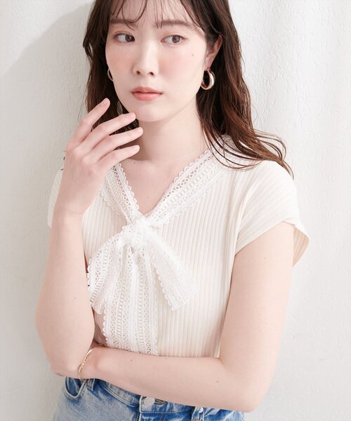natural couture(ナチュラルクチュール)の「レースタイノースリニット(ニット/セーター・レディース・ライトベージュ/ブラック/アイボリー・FREE)」の6枚目の写真