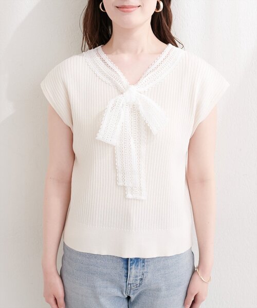 natural couture(ナチュラルクチュール)の「レースタイノースリニット(ニット/セーター・レディース・ライトベージュ/ブラック/アイボリー・FREE)」の8枚目の写真