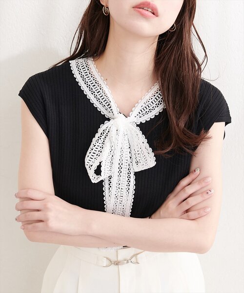 natural couture(ナチュラルクチュール)の「レースタイノースリニット(ニット/セーター・レディース・ライトベージュ/ブラック/アイボリー・FREE)」の15枚目の写真