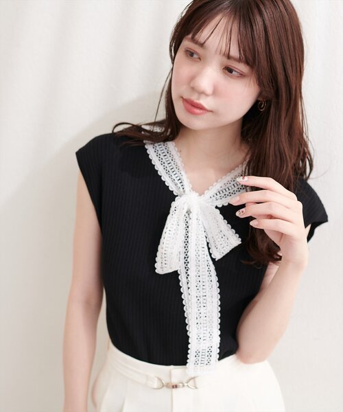 natural couture(ナチュラルクチュール)の「レースタイノースリニット(ニット/セーター・レディース・ライトベージュ/ブラック/アイボリー・FREE)」の17枚目の写真