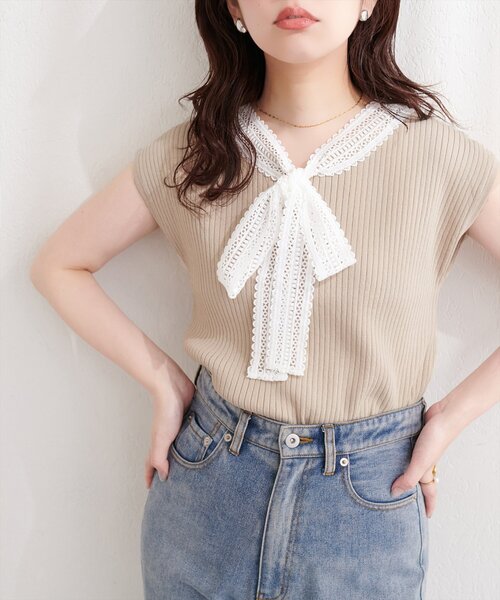 natural couture(ナチュラルクチュール)の「レースタイノースリニット(ニット/セーター・レディース・ライトベージュ/ブラック/アイボリー・FREE)」の21枚目の写真