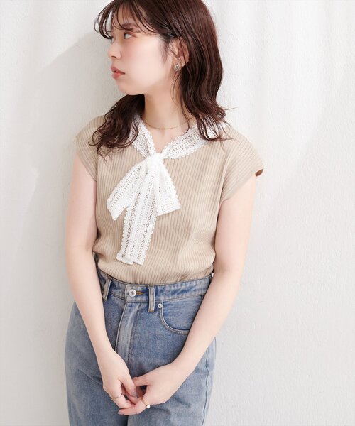 natural couture(ナチュラルクチュール)の「レースタイノースリニット(ニット/セーター・レディース・ライトベージュ/ブラック/アイボリー・FREE)」の22枚目の写真